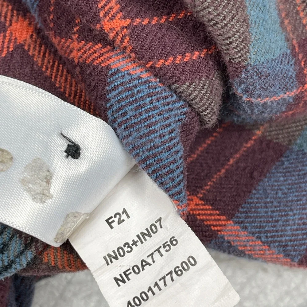 The North Face Flannel Shirt Mens Large Burgundy Blue‎ Orange Plaid Button Down